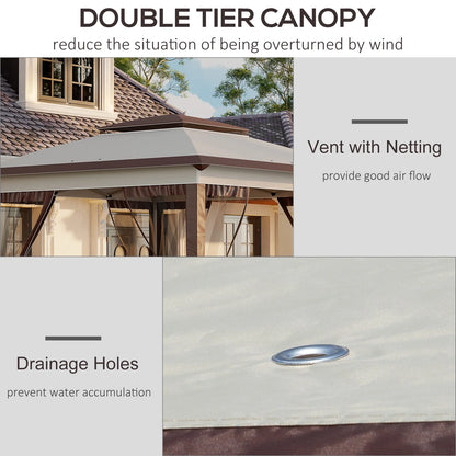 12' X 12' Pop Up Canopy Tent with Netting and Carry Bag,Double Canopy, Instant Sun Shelter with 137 Sq.ft Shade, Tents for Parties, Height Adjustable, for Outdoor, Garden, Patio, Beige and Brown