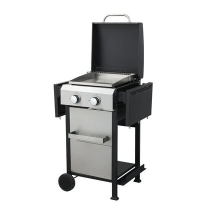 HighSound 2-Burner Propane Gas Grill, 24600 BTU Patio Garden Barbecue Grill with Stainless Steel Tray, Wire Enamel Cooking Grids & Foldable Shelves, Black
