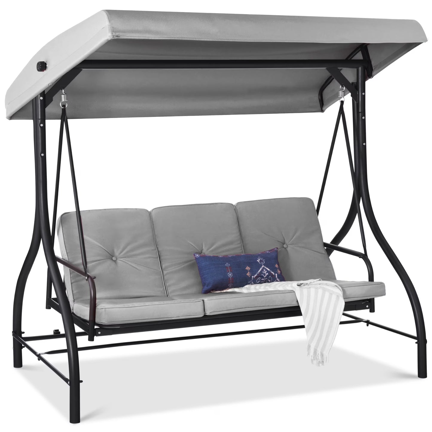 Best Choice Products 3-Seat Outdoor Converting Canopy Swing Glider Patio Hammock w/Removable Cushions - Burgundy