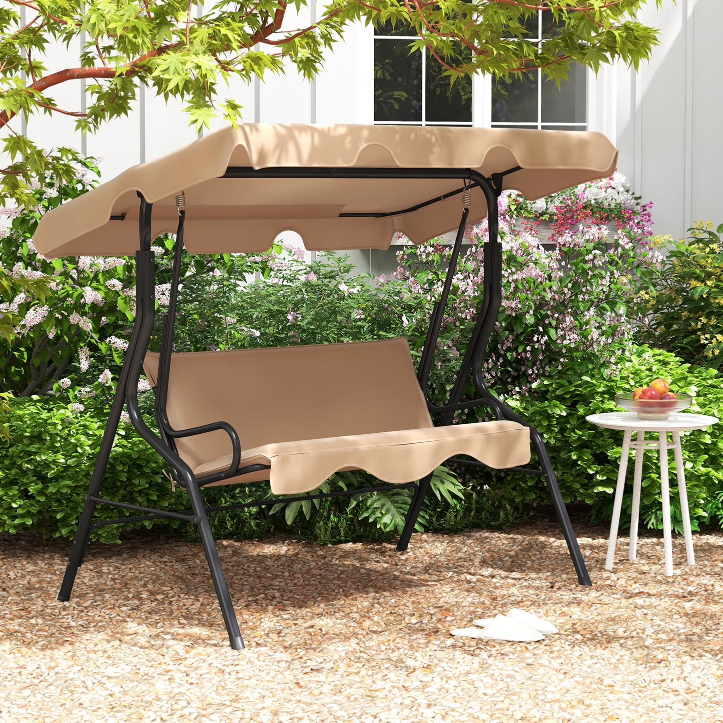 Costway Patio 3 Seats Canopy Porch Swing Glider Hammock Cushioned Steel Frame Outdoor Black