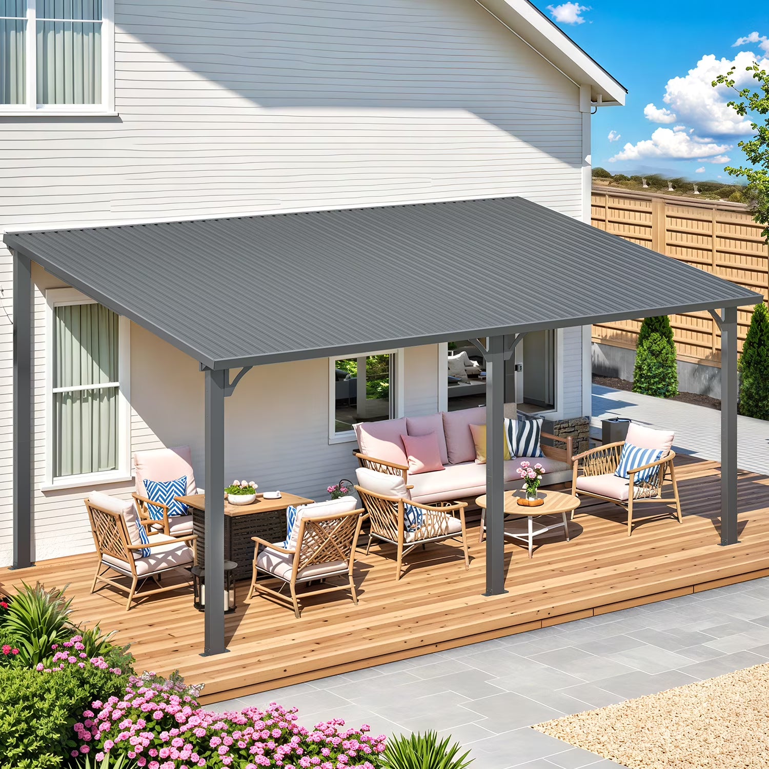 AECOJOY 10' x 12' Hardtop Gazebo, Heavy Duty Outdoor Gazebo with Galvanized Steel Sloping Roof, All Weatherproof Metal Gazebo Featuring Vertical Stripes for Patio, Backyard, and Lawns