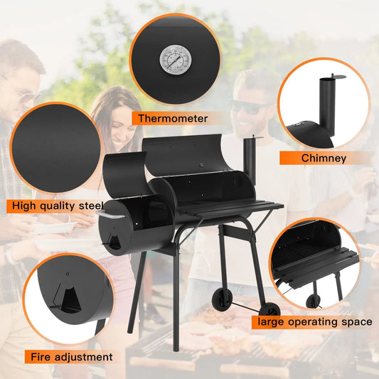 43? Charcoal Grills Outdoor BBQ Grill Camping Grill American Braised Roast Portable Grill Offset Smoker for 6-10 People Patio Backyard Camping Picnic BBQ