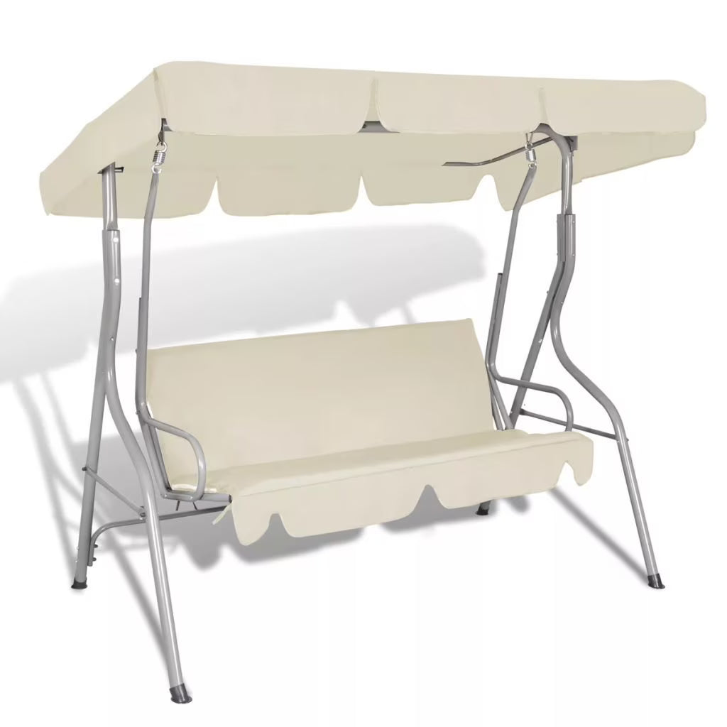 vidaXL Patio Outdoor 3 Person Hanging Canopy Swing Chair Hammock Seat Sofa Coffee/White