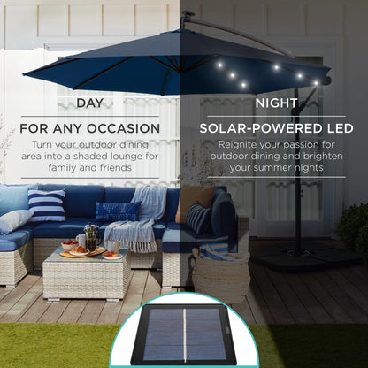 Best Choice Products 10ft Solar LED Offset Hanging Outdoor Market Patio Umbrella w/Adjustable Tilt - Navy Blue