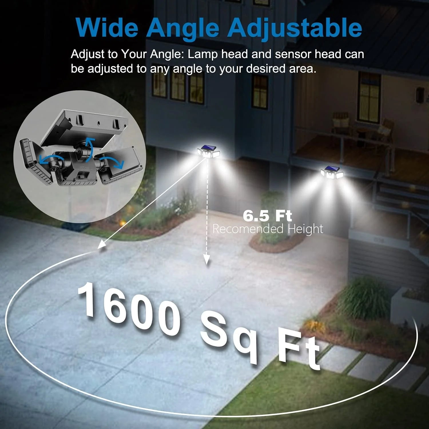 Solar Lights Outdoor, 2Pcs Solar Security Lights Motion Sensor Outdoor Flood Lights, Solar Porch Shop Light 270° Wide Angle Illumination,3 Heads Adjustable IP65 74 LEDs for Home Garden Patio Yard