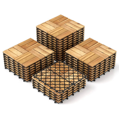 Costway 30 PCS Interlocking Flooring Tiles Floor Decking for Patio Acacia Wood Outdoor