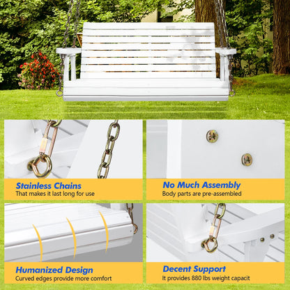 Zimtown Patio Wooden Porch Swing Swing Chair Bench Heavy Duty 880lbs with Hanging Chains for Outdoors,4 FT, White
