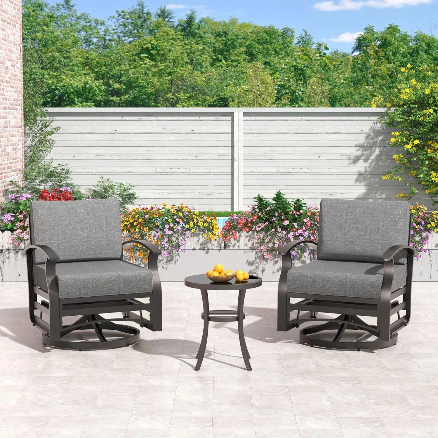 Gotland Aluminum Patio Furniture Set,7 Pieces 10 Seat Metal Outdoor Furniture Conversation Set w/Swivel Chairs,Navy Blue