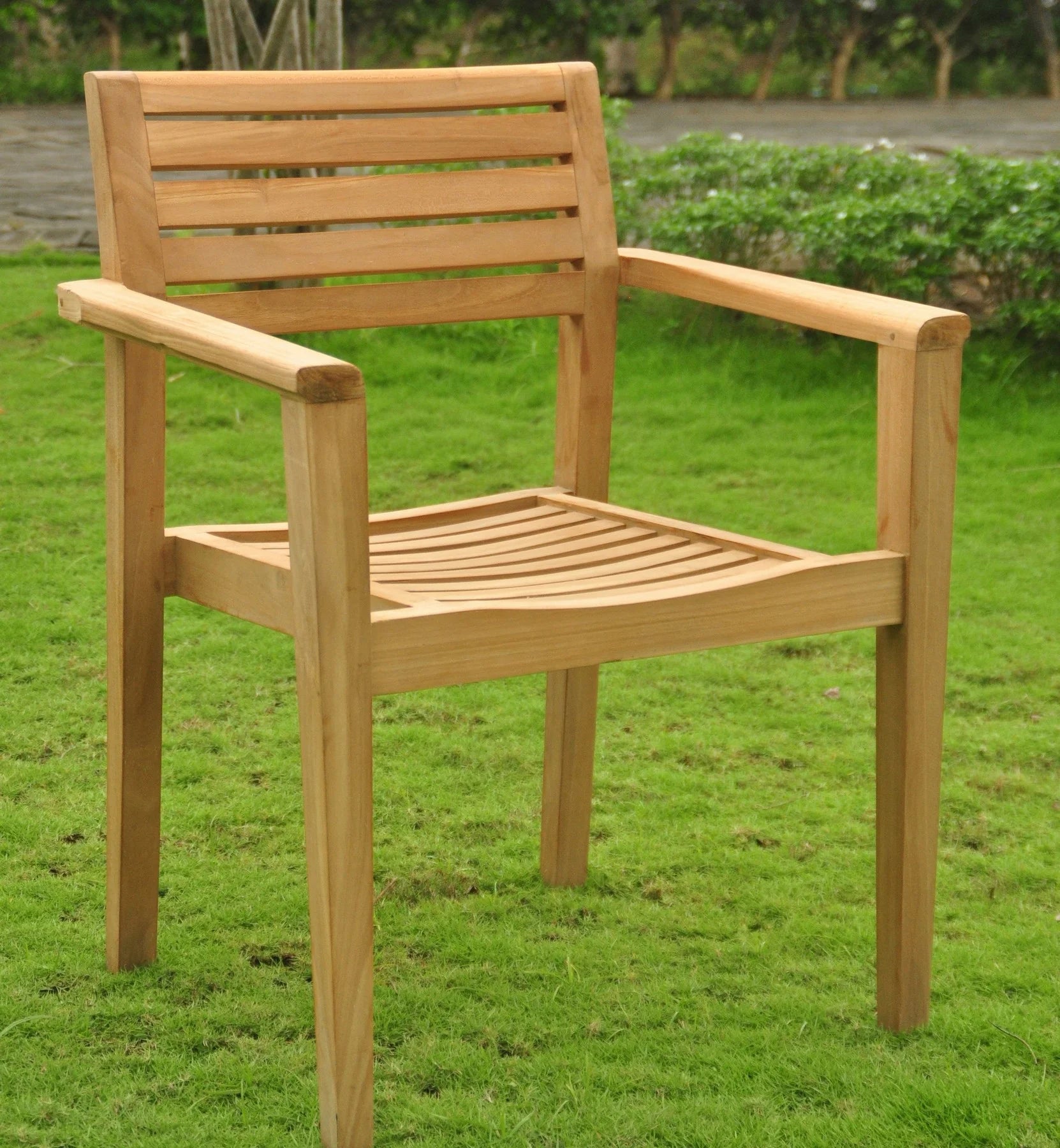 Teak Dining Set: 8 Seater 7 Pc: 117" Oval Table & 8 Montana Stacking Arm Chairs Outdoor Patio Grade-A Teak Wood WholesaleTeak #WMDSMTd