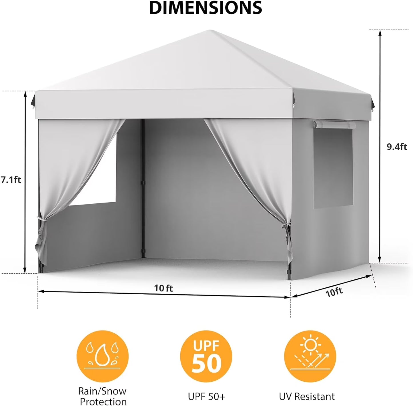 Pinypikaka 10x10 Ft Pop up Canopy Tent with 210D Oxford Fabric, Instant Portable Shelter with 4Pcs Sidewalls 4 Sandbags for Patio Outdoor Activities