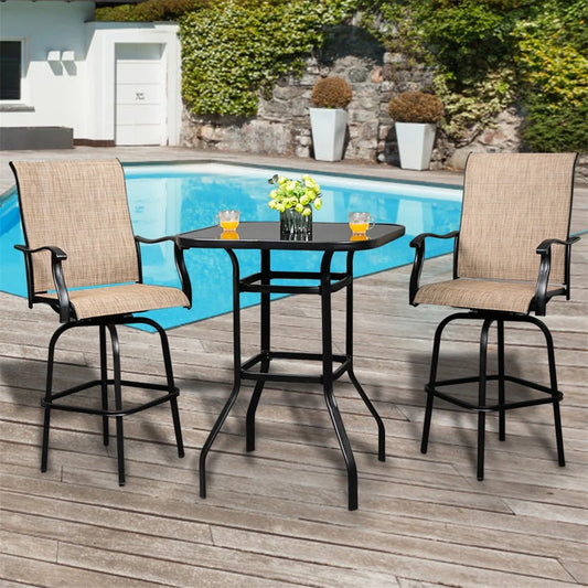 Cfowner 31? x 40? Square Multifunction Wrought Iron & Glass Patio Bar Table, Black