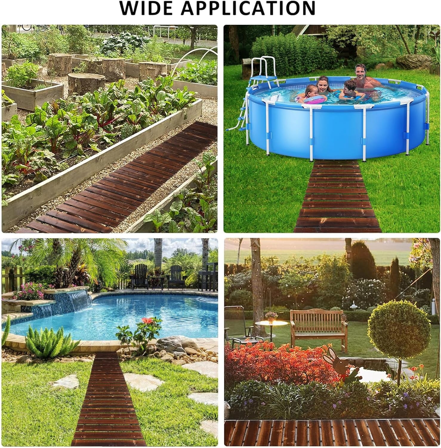 8.2 Ft Wooden Garden Pathway - Weather Resistant Carbonized Pine Roll Out Decorative Walkway, Boardwalk Pathway Pavers for Outside Stepping Stones Outdoor Patio Beach Pool Backyard, Brown