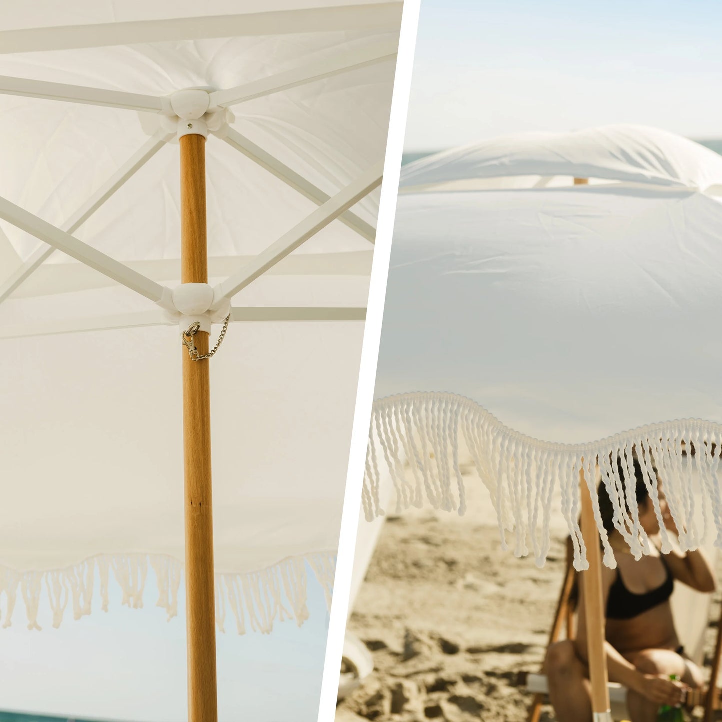 AMMSUN 6'×6' Boho Beach Cabana Tent Canopy with Tassels Fringe UPF50+ Outdoor for Beach Patio,White