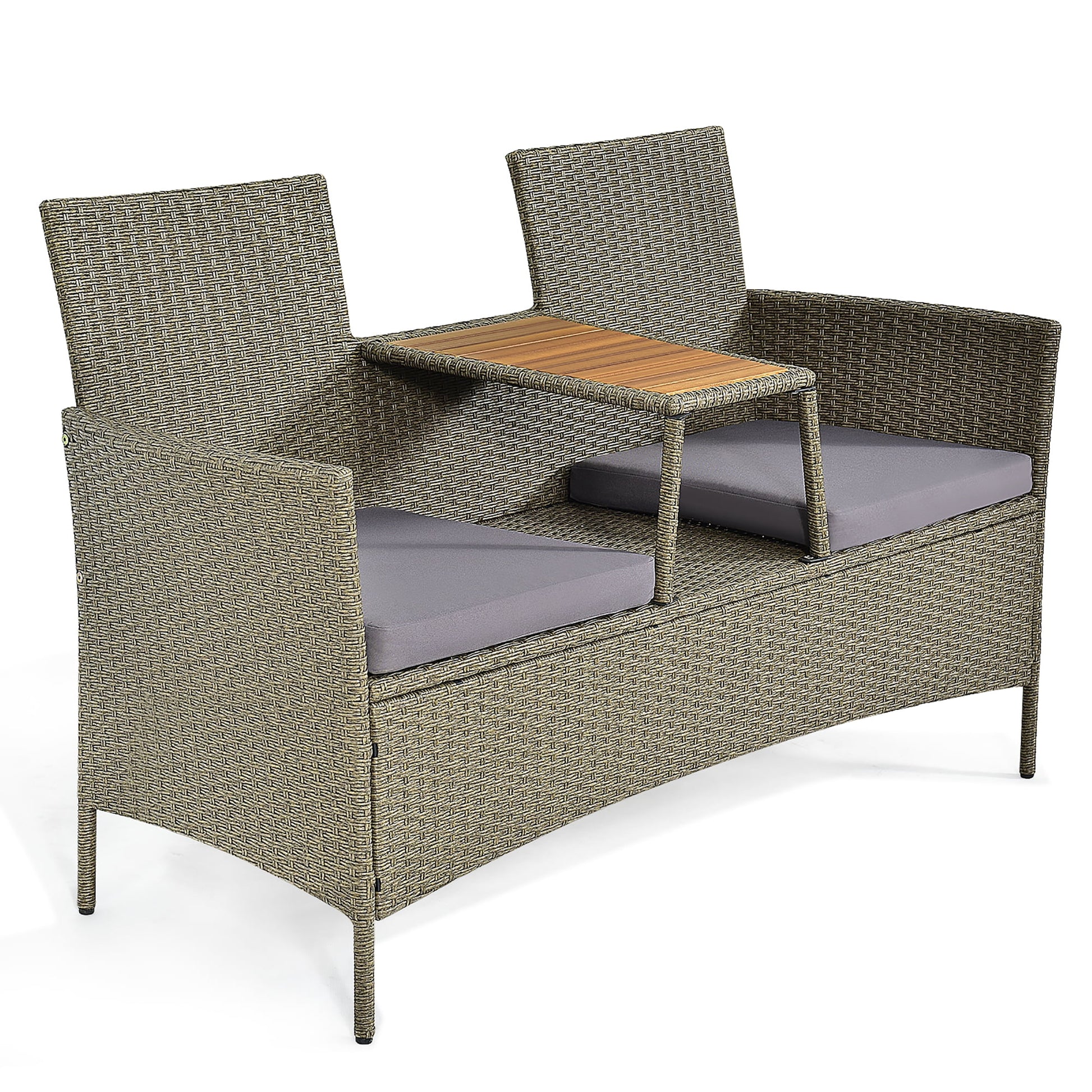Costway 2-Person Patio Rattan Conversation Furniture Set Loveseat Coffee Table