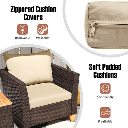 Costway 3PCS Patio Wicker Rattan Sofa Set Furniture Outdoor Acacia Wood Conversation Brown