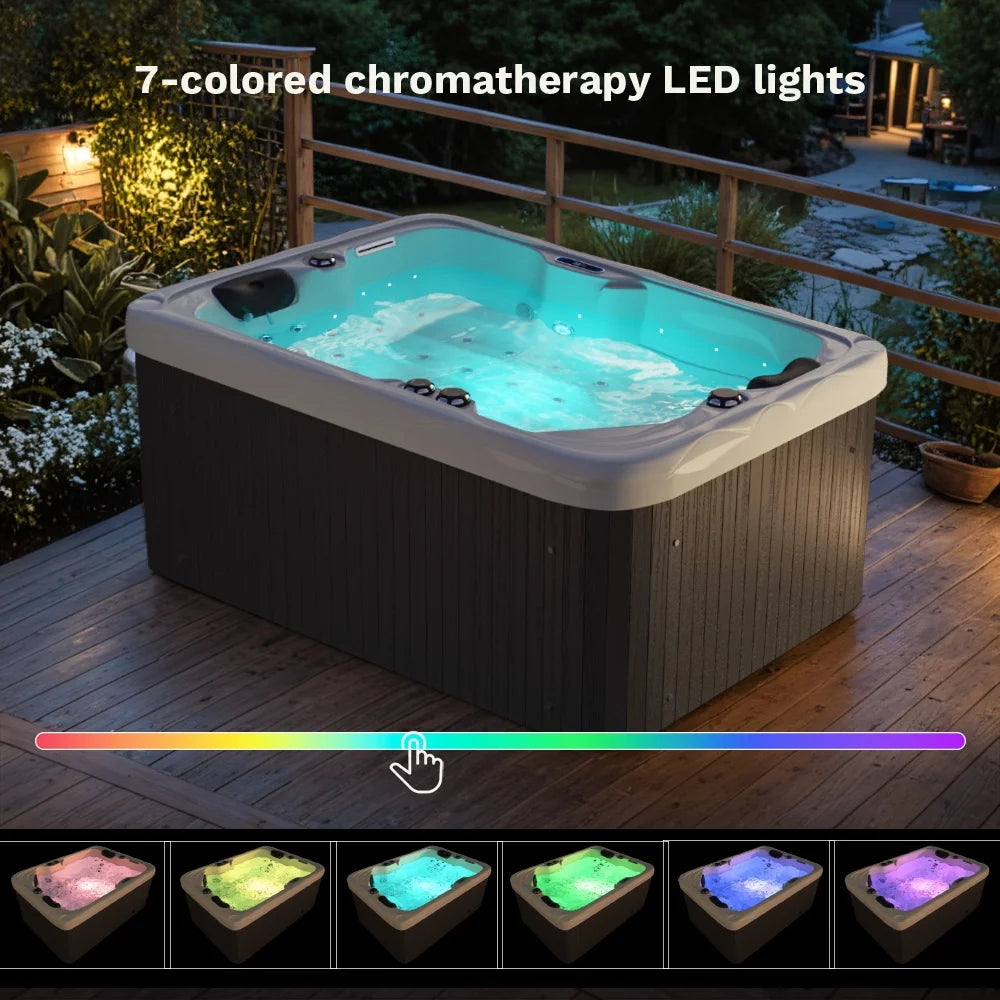 Patiowell 2 Person Home Spa Hot Tub for Outdoor, with 41pcs Massage Jets, LED lighting, Built-In Water Purification System, 900L, Black