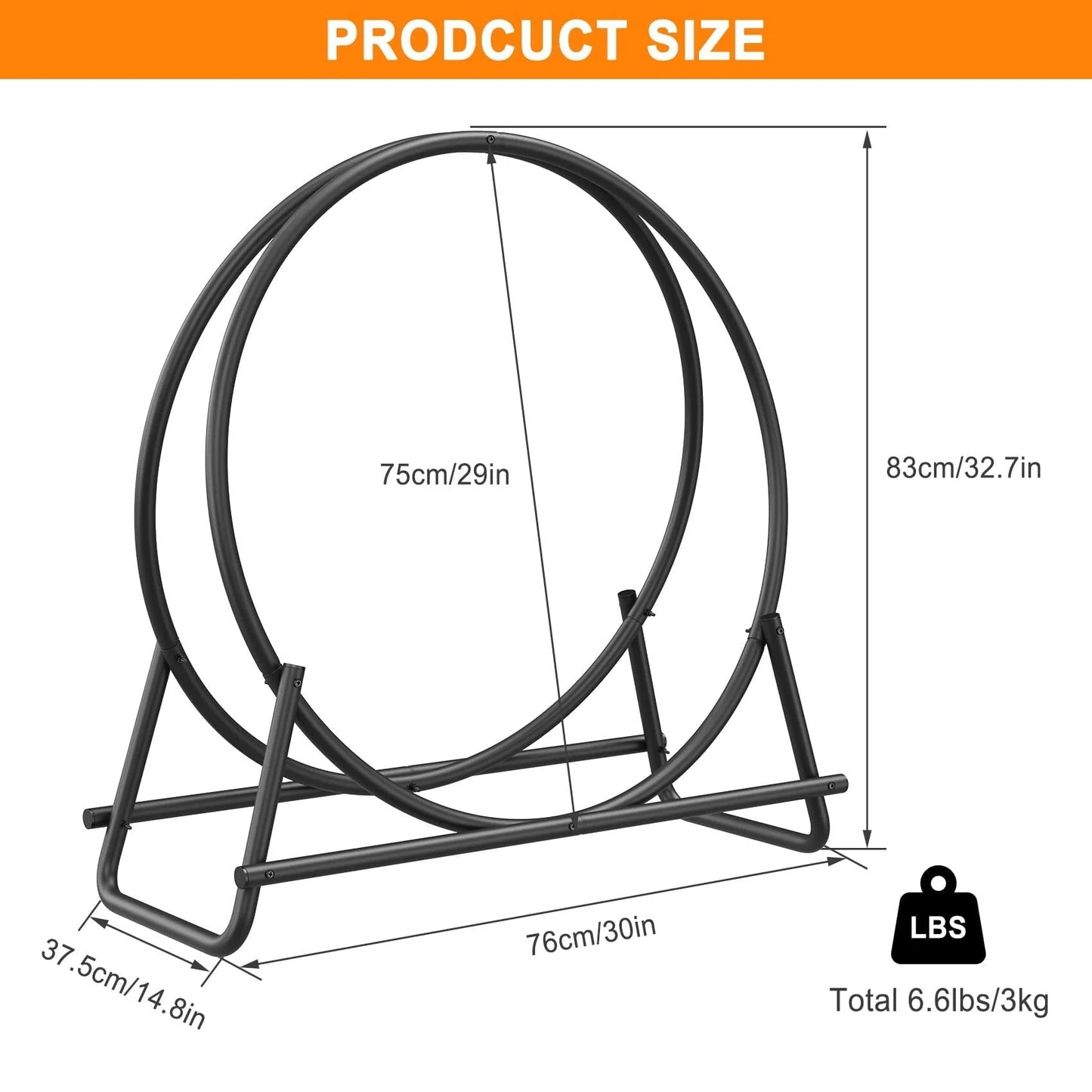 Mr IRONSTONE 30 inch Firewood Rack - Indoor/Outdoor Log Holder for Neat and Easy Wood Storage - Sturdy Tubular Steel Design for Patio, Deck, and Fireplace Pit