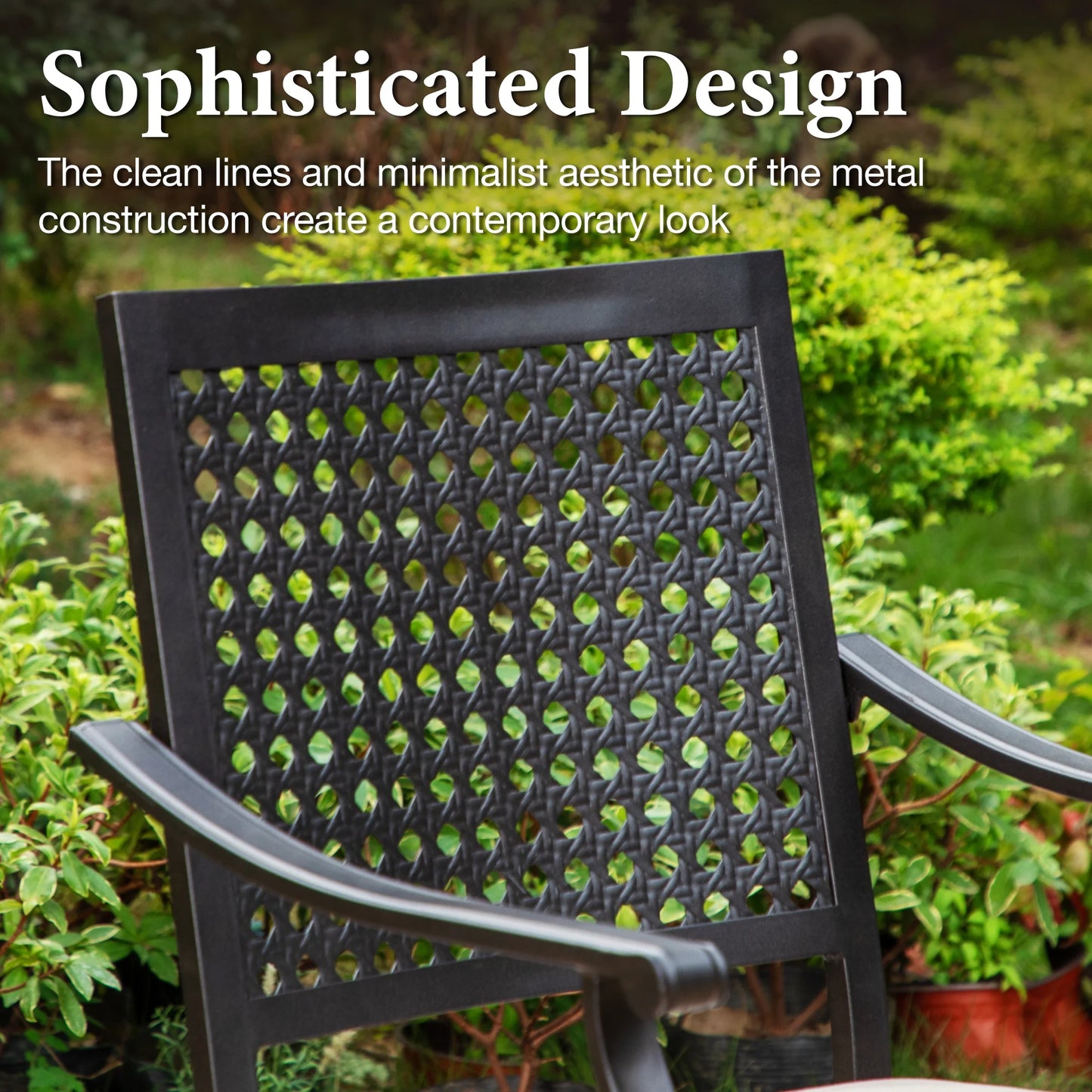 Summit Living 2-Piece Outdoor Patio Dining Chairs, Large Metal Stackable Armchairs (Weight Capacity 350 lbs), Black