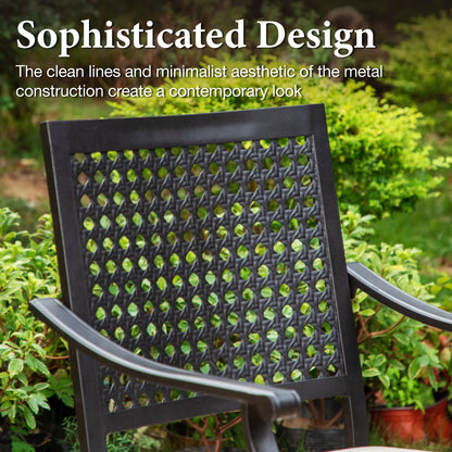 Summit Living 2-Piece Outdoor Patio Dining Chairs, Large Metal Stackable Armchairs (Weight Capacity 350 lbs), Black