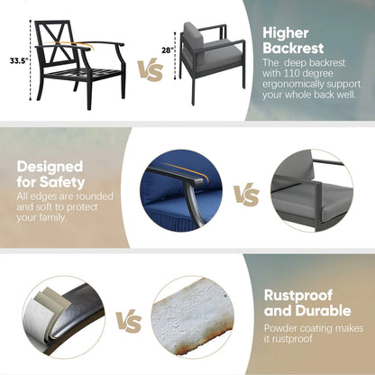 JOYURE 4 pieces Patio Furniture Set w/loveseat,Coffe Table,Outdoor Conversation Metal Sofa with High Back and Thick Cushion,for Backyard,Garden,Beige