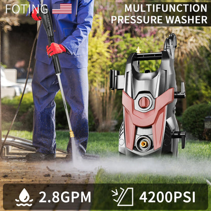 2024 Upgraded Electric Pressure Washer 4300 PSI 2.8 GPM Power Washer with Extra Hose, 23ft Hose 35ft Power Cord, 4 Nozzle and Detergent Tank for Cars, Fences, Patio
