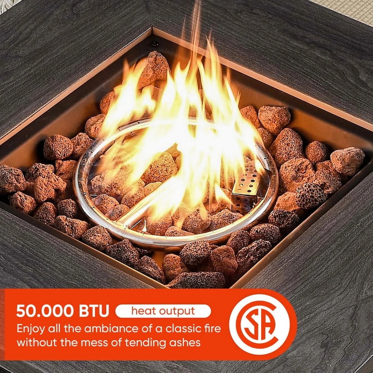 PARKWELL Outdoor Fire Pit 30" Square 50000 BTU Patio Propane Gas Fire Pit Table with Lava Rocks and Lid,Brown Wicker Firepit Faux Wood Tabletop