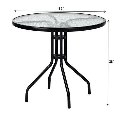 Patiojoy 32" Round Garden Bar Glass Table Patio Umbrella Deck Outdoor Furniture