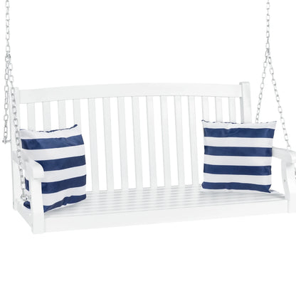 Best Choice Products 48in Wood Porch Swing Outdoor Patio Hanging Bench Chair w/Mounting Chains, 500lb Capacity - White