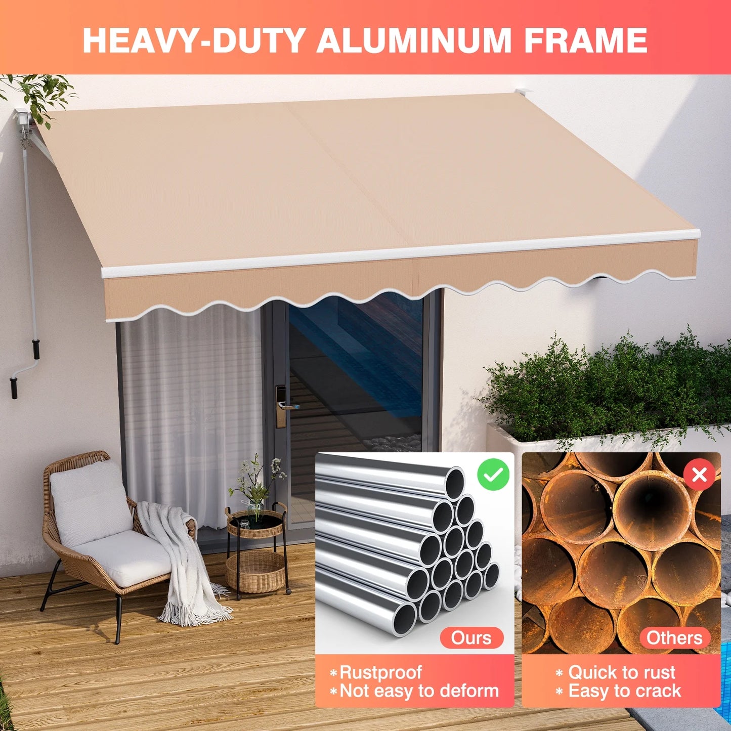 Costway 10' x 8' Retractable Awning Patio sun shade w/Crank Handle