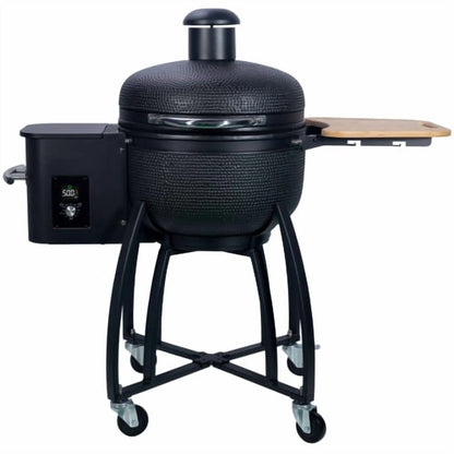 MADETEC 24" Ceramic Pellet Grill with 19.6" diameter Gridiron Double Ceramic Liner 4-in-1 Smoked Roasted BBQ Pan-roasted for Outdoors Patio,Black