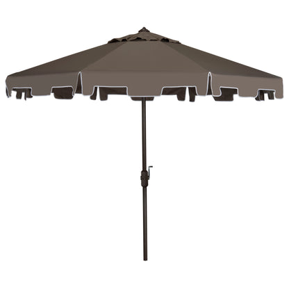 SAFAVIEH Zimmerman 11' Market Crank Round Patio Umbrella, Baby Blue/White