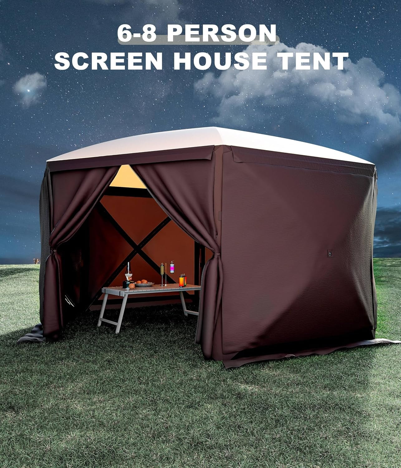 Huloretions Pop-Up Screen Tent Gazebo, 12 x 12 Ft Camping Canopy Instant Shade, Featuring 6 Removable Privacy Canopy, and Made from 210D Oxford Fabric for Patio, Backyard, and Lawn Use