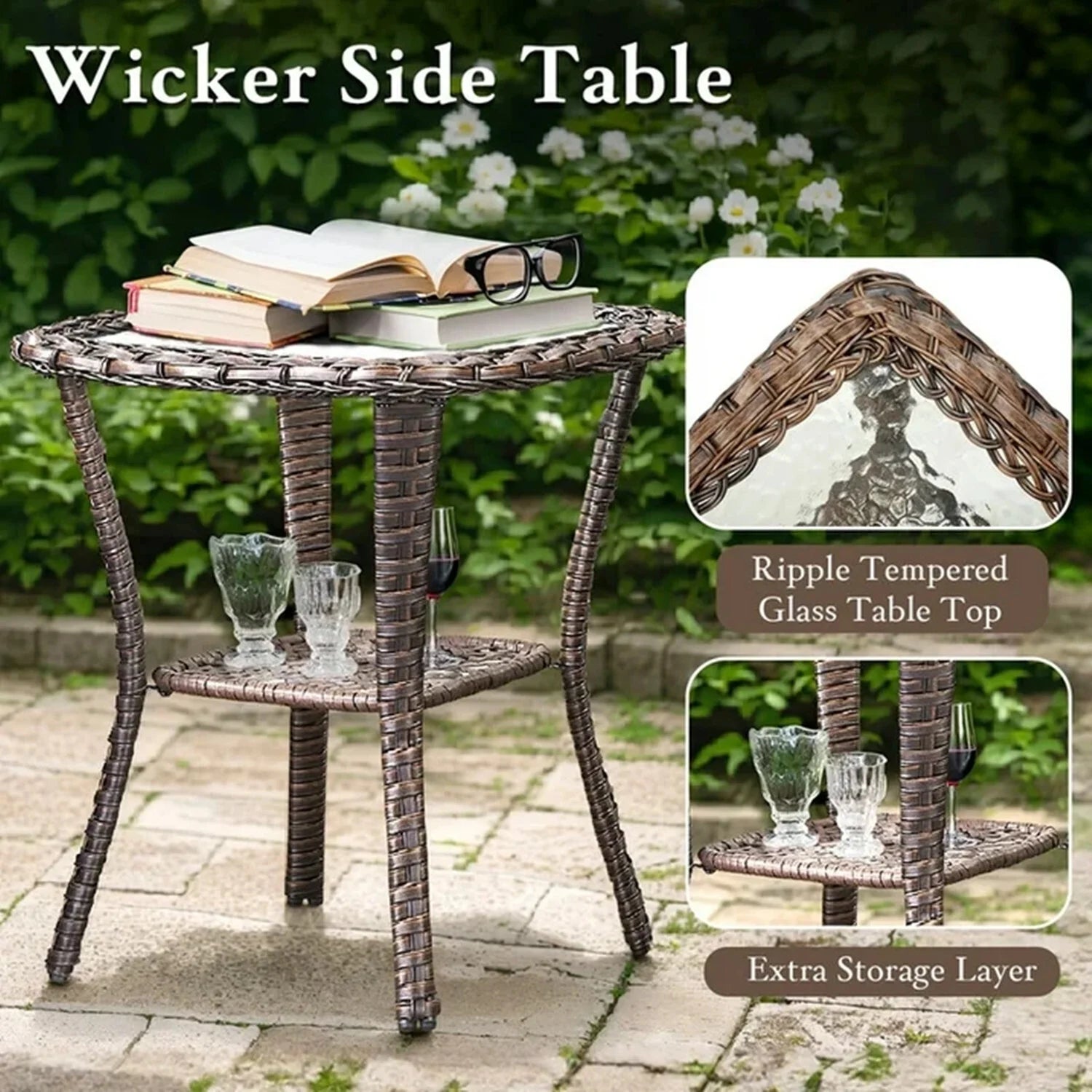Bellefurn Outdoor Patio Furniture Set,Swivel Rocker Patio Chairs with 6" Thick Cushion and Side Table,Rattan Outdoor Conversation Set for Porch,Deck,Yard