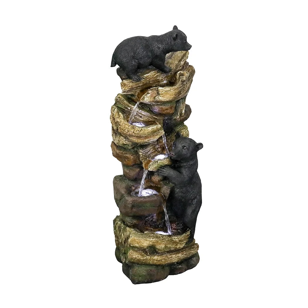 39.3in Tall Outdoor Water Fountain Resin Bear Patio Waterfall Fountain for Garden, Deck, Patio, Porch, Yard and Home Art Decor
