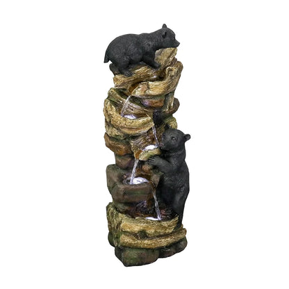 39.3in Tall Outdoor Water Fountain Resin Bear Patio Waterfall Fountain for Garden, Deck, Patio, Porch, Yard and Home Art Decor