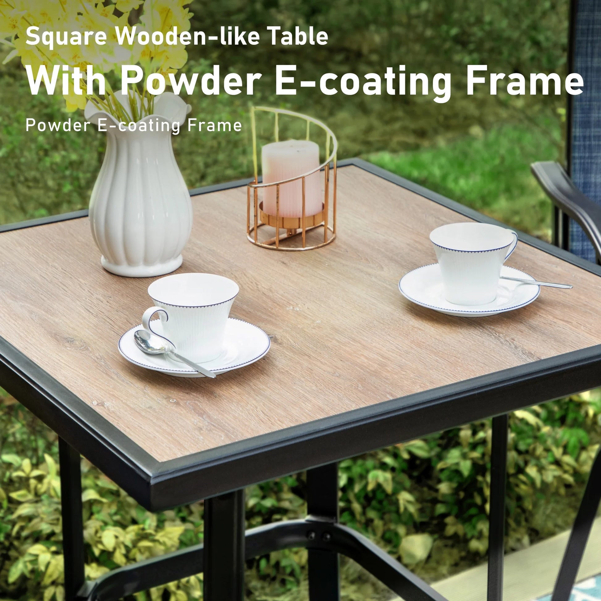 Summit Living 3-Piece Outdoor Patio Bar Stool Bistro Set, 1 Metal Bar Table and 2 Padded Bar Stool, Black & Brown
