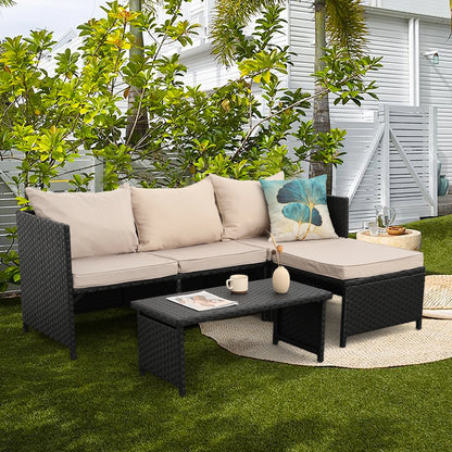 Waroom Outdoor Furniture Set 3 Pieces Patio Wicker Conversation Chairs and Coffee Table, Royal Blue