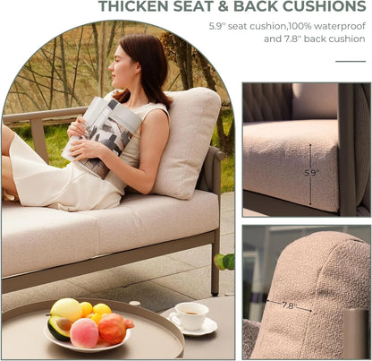Grand Patio 5-Piece Furniture Set, Cotton Rope Outdoor Conversation Set with Deep Seating, Thick Cushions, Water-Resistant, 2 Coffee Tables, Backyard/Porch