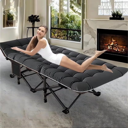 MOPHOTO 75" Adult Camping Cot Folding Cot, Portable Heavy Duty Sleeping Bed with Pad, Outdoor Patio Folding Lounge Chair