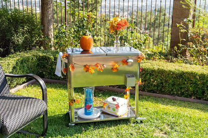Permasteel PS-206-SS 80 Quart Rolling Patio Cooler with Bottom Tray, Stainless Steel