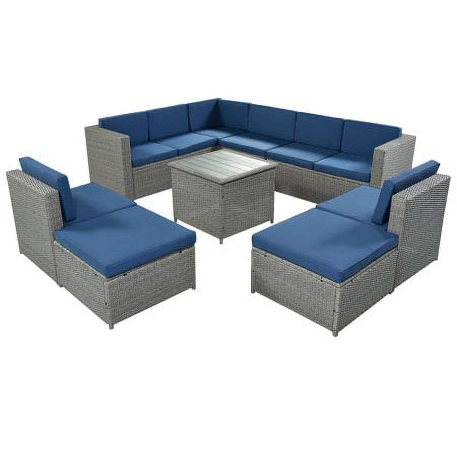 CHURANTY 9 Pieces Patio Furniture Set Outdoor Conversation PE Wicker Rattan Sectional Sofa, Coffee Table and Ottoman