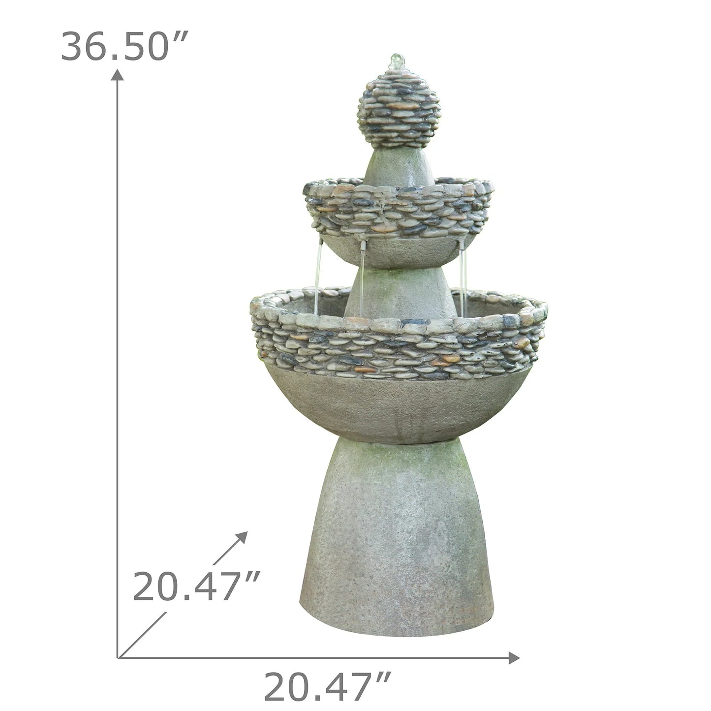 Teamson Home Patios Stone-Look 3-Tier Pedestal Floor Fountain, Gray