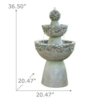 Teamson Home Patios Stone-Look 3-Tier Pedestal Floor Fountain, Gray