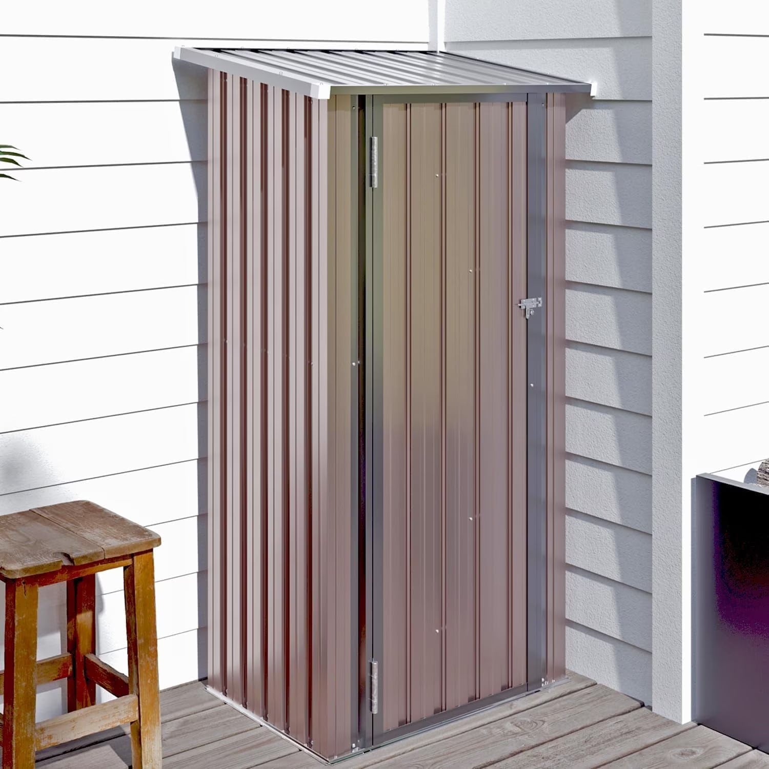 Aoxun 6' x 4' Storage Shed Lean to Storage Shed, Outdoor Metal Wall Side Storage Sheds, Outdoor Storage Cabinet for Patio, Garden, Lawn (Brown)