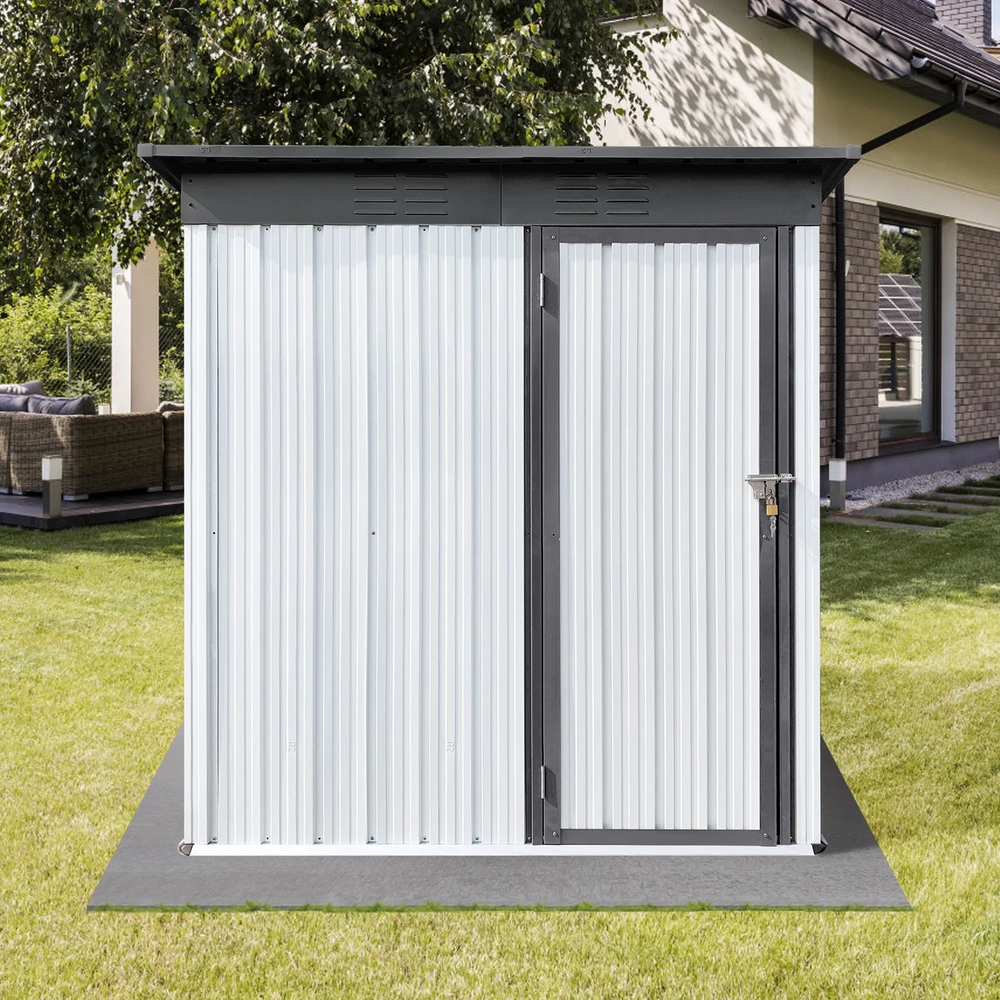 SYNGAR Storage Sheds 5 x 3 ft, Outdoor Storage Cabinet with Lockable Door Sloped Roof, Outdoor Storage Box Waterproof UV Proof for Patio Garden, Metal Tool Shed, White