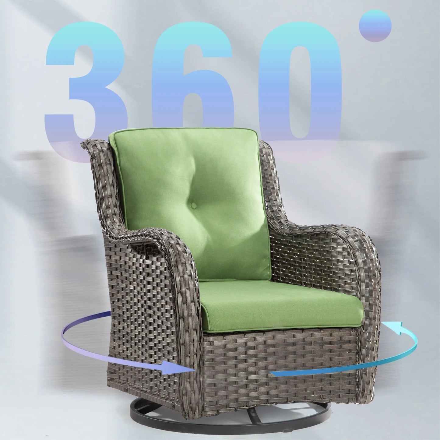 Meetleisure 1 Pieces Outdoor Patio Furniture Wicker Swivel Chair with Cushions for Backyard, GRE