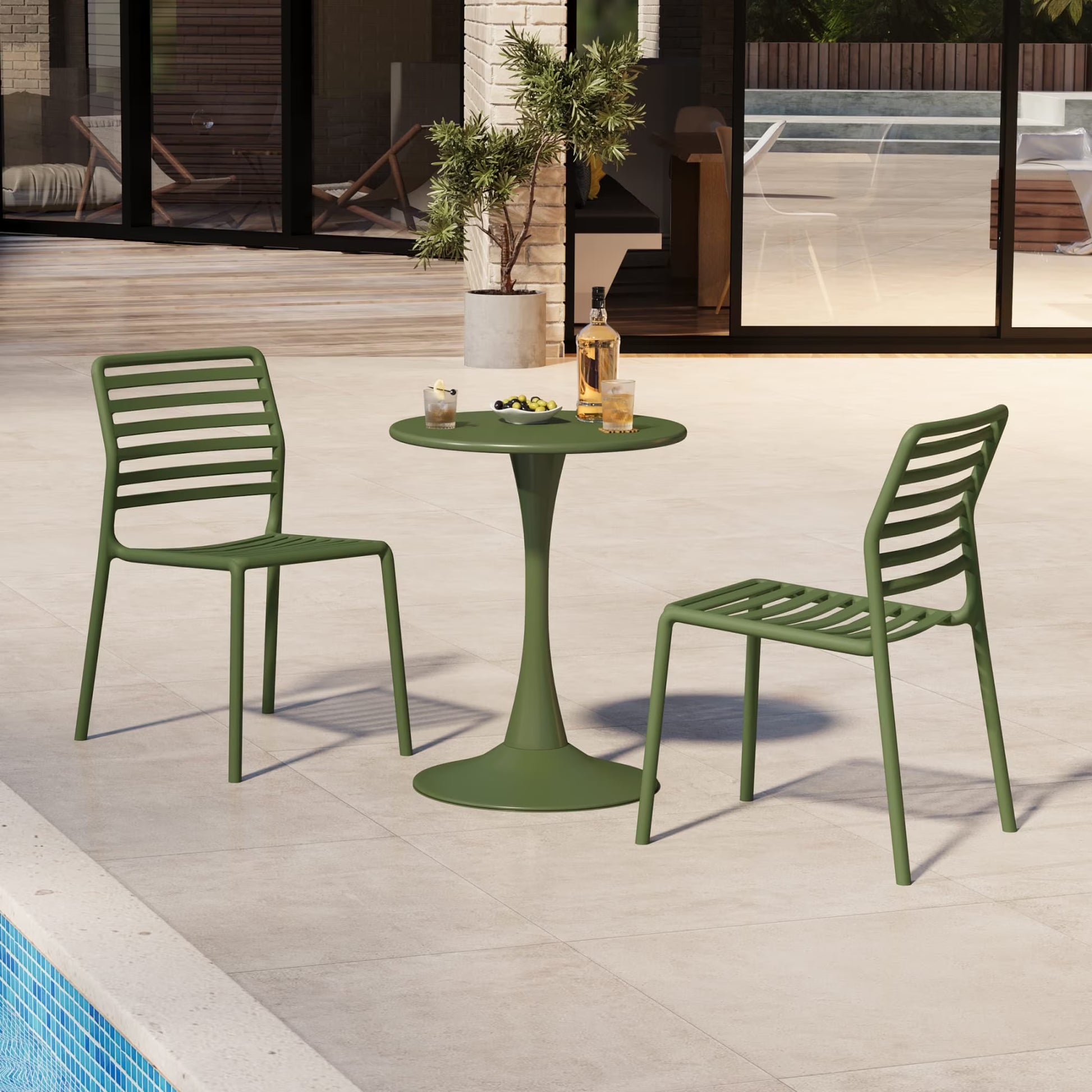 WestinTrends Playa 3-Piece Outdoor Metal Round Dining Table Set With Stackable Resin Patio Dining Chairs, White