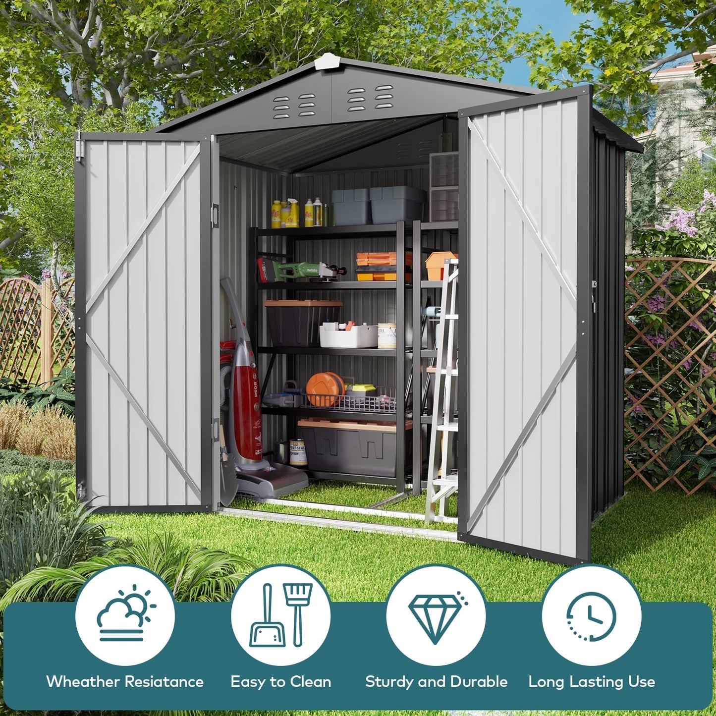 Lofka 6 x 4ft Shed and Outdoor Storage , Durable Metal Garden Shed with Lockable Door, Weather-Resistant Steel Tool Shed for Backyard, Patio, Grey