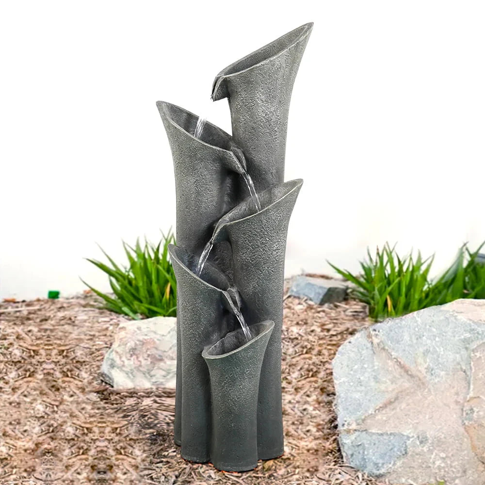 5-Tier Outdoor Water Fountains with LED Lights, 40" High Waterfalls Outdoor Water Feature for Garden Yard Patio Deck Home