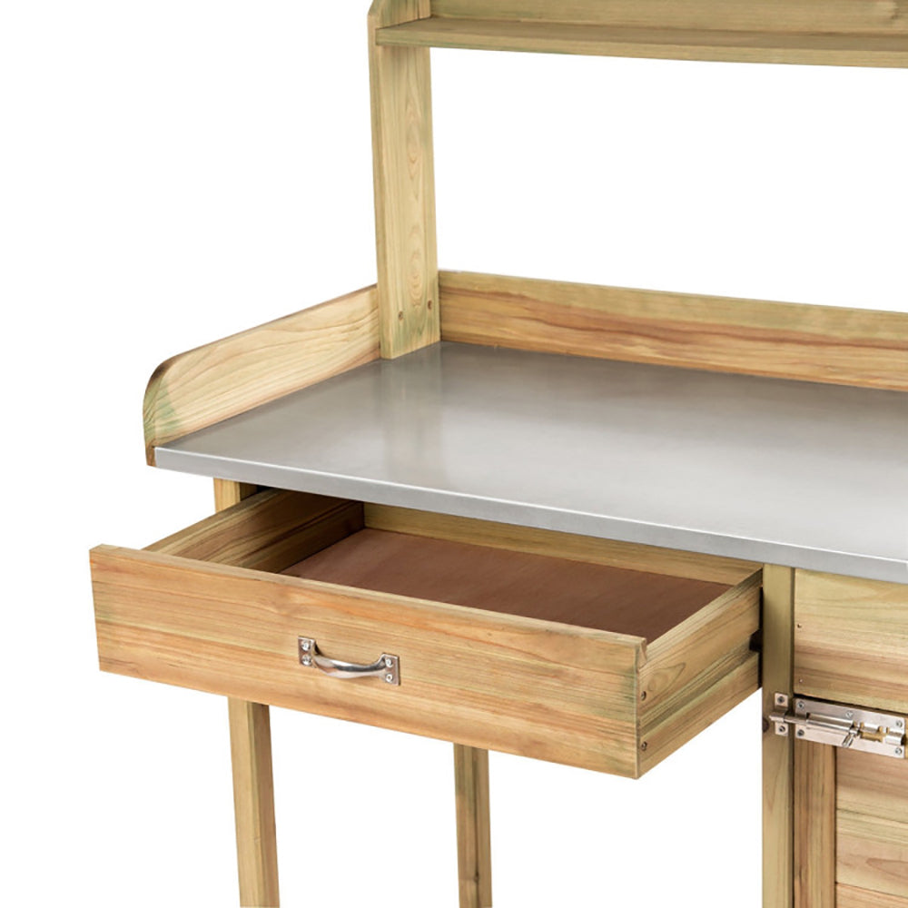 Spaco Outdoor Garden Wooden Work Station Potting Bench, Outdoor Patio Furniture Hardwood Potting Bench, Natural